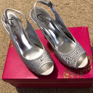 Candies Silver Dress BLING Sling Back peep toe